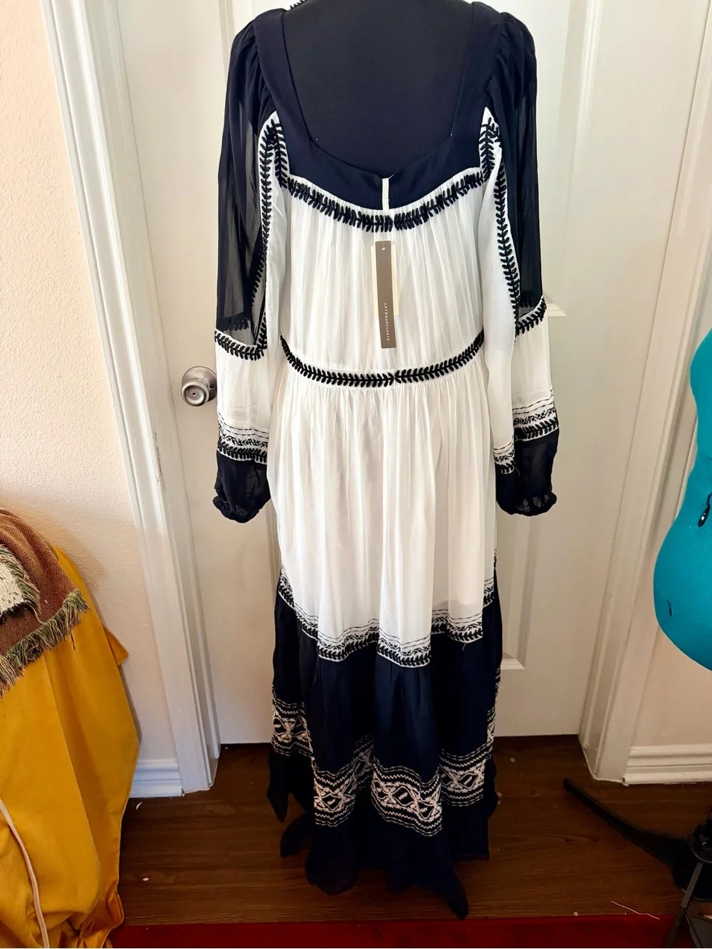 Anthropologie White and Black Embroidered Maxi Dress - Picture 4 of 8